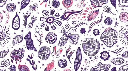 Naklejka premium Hand drawn seamless pattern with assorted elements and space for text