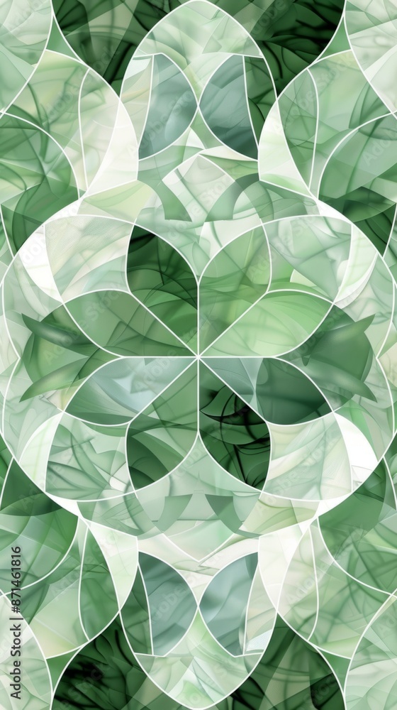 Wall mural Abstract Green And White Pattern Wallpaper Design With Geometric Shapes