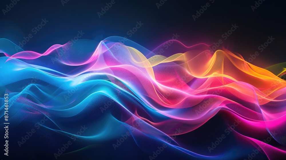 Poster abstract rainbow patterns on dark background with copy space for menu created using colored light pa