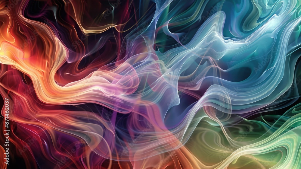 Poster mesmerizing abstract fluid art with vivid swirls in vibrant rainbow colors creating stunning visual 
