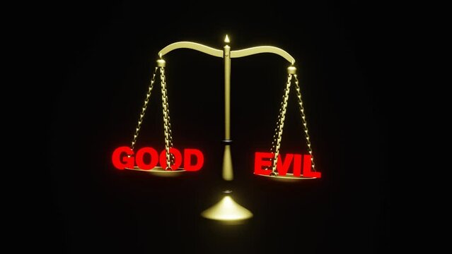 A scale balancing Good and Evil 3d Animation 4K