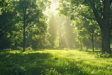 Obraz premium Sunshine penetrates through forests and grasslands