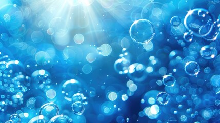 Blue bubble abstract background with light and watery glare for product display and artwork design