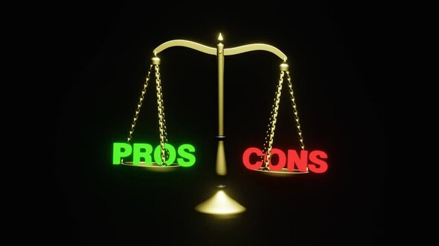 A scale balancing Pros and Cons- Pros Vs Cons 3d Animation 4K