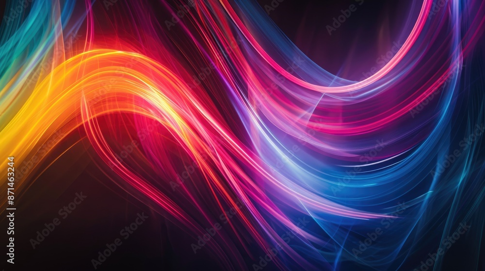 Poster abstract rainbow patterns on dark background with copy space for menu created using colored light pa