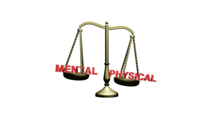 A scale balancing Mental and Physical 3d Render Transparent Background 4K