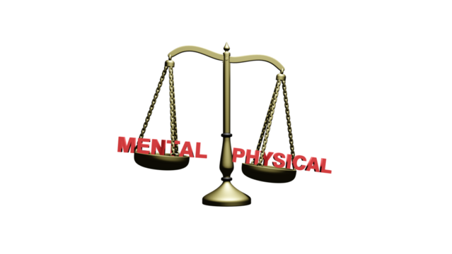 A scale balancing Mental and Physical 3d Render Transparent Background 4K