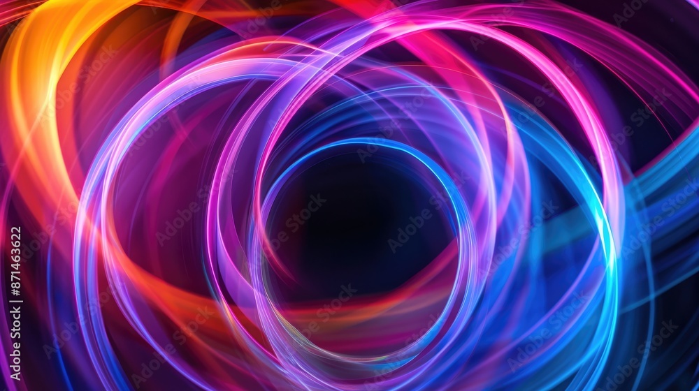 Poster abstract rainbow patterns on dark background with copy space for menu created using colored light pa