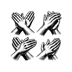 hand drawn illustration of applause clapping hands. black and white clapping hand drawing illustration