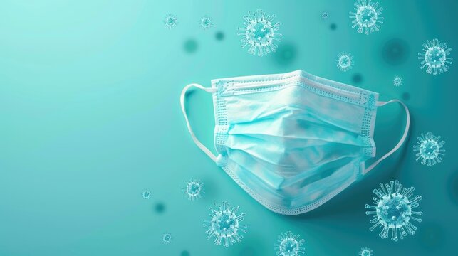 2019 nCoV Text on Medical Mask with Chinese and MERS Cov Outbreak on Blue Background