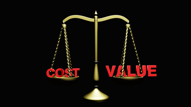 A scale balancing cost and value 3d animation 4K