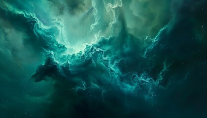 An abstract illustration of a turquoise green nebula