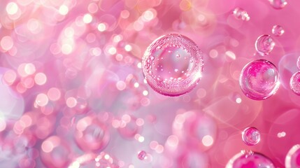 Close up image of pink gel background with large bubbles focusing on cosmetic medical and laboratory research