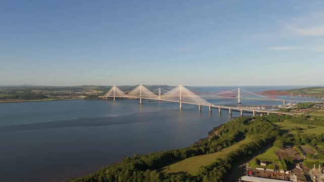 A view of the forth road bridges and the north sea from the western side