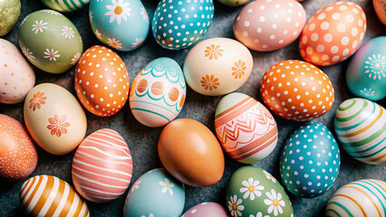 Fototapeta premium Happy Easter day with colorful egg prints copy space for text
