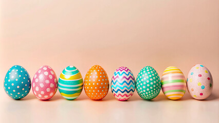 Fototapeta premium Happy Easter day with colorful egg prints copy space for text shot in studio