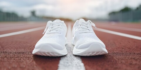 Sneakers on a track, ready for a run. Concept Track running, Sneaker photoshoot, Athletic lifestyle, Fitness fashion, Ready to run