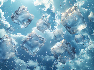 天空下的一堆冰块仰拍视图