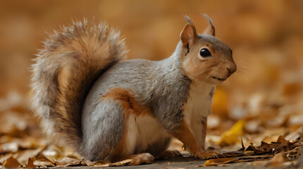 Obraz premium a squirrel that is standing on a pile of leaves