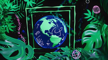 Digital of Earth Day Concept with Lush Greenery Surrounding the Globe
