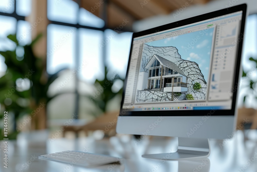 Aufkleber architect designing a modern house on computer.