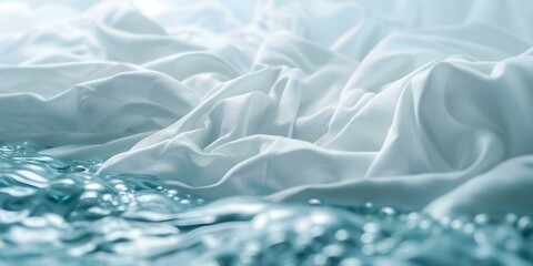 Close-up View of Fabric Being Washed Underwater with Detergent and Soap. Concept Fabric Washing, Underwater Cleaning, Detergent and Soap, Close-up View