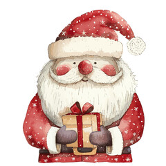 Watercolor Santa holding a gift box