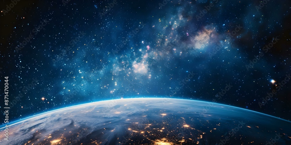 Poster exploring the earth's surface from space a close-up view of the galaxy universe in astronomy. concep