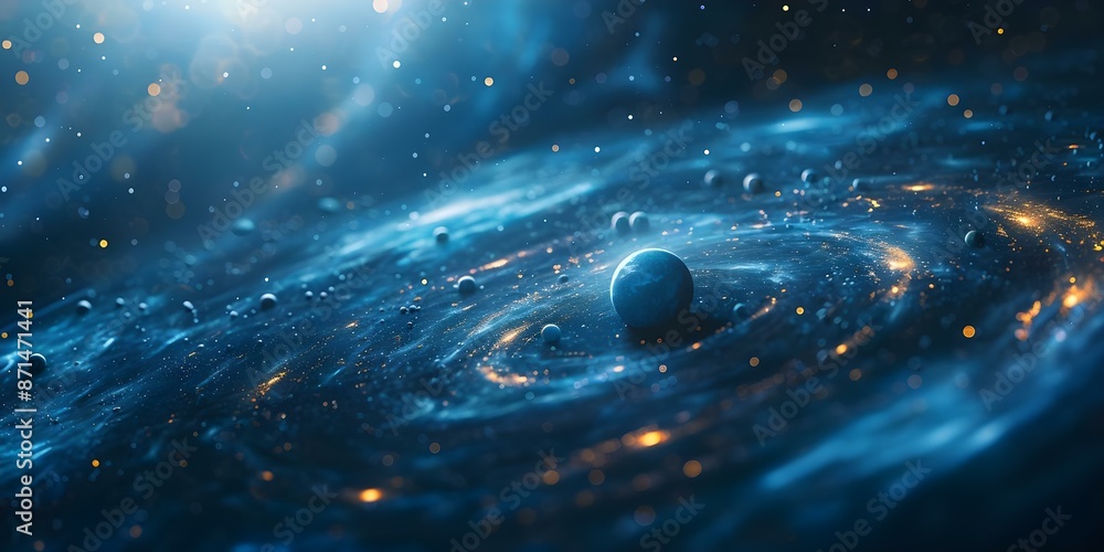 Poster exploring planets and orbits an abstract solar system background. concept space exploration, abstrac