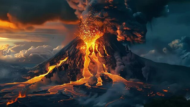 Lava landscape with volcano