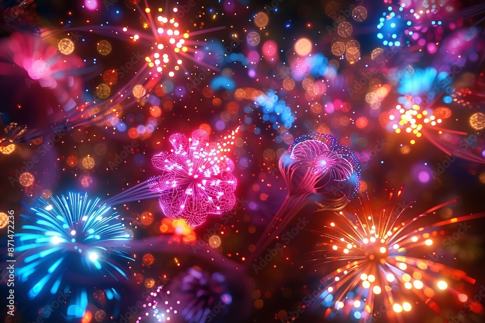Poster vibrant fireworks and lights creating a dynamic festive and colorful artistic display