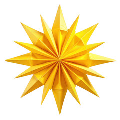 Bright yellow geometric star design with intricate paper folds, perfect for festive decorations, graphic design, and holiday themes.