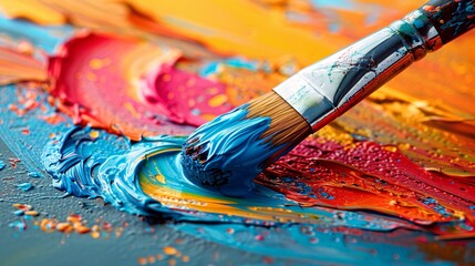 Fototapeta premium Paintbrush in the Act of Painting with a Vibrant, Colorful Streak of Paint Trailing Behind. Dynamic and Artistic Expression in Motion