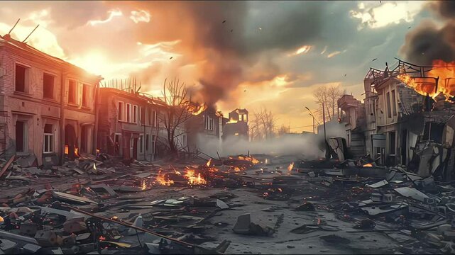 Portrait dramatic of a city destroyed by natural disasters