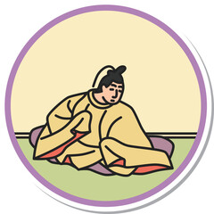 ステッカー風の円形シンプル百人一首　大納言公任