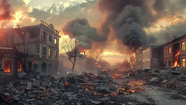 Portrait dramatic of a city destroyed by natural disasters