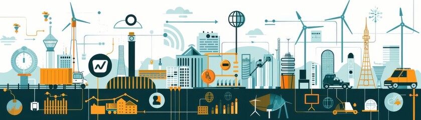 Fototapeta premium Wealth accumulation graph, integrated hybrid energy storage systems, flat design illustration