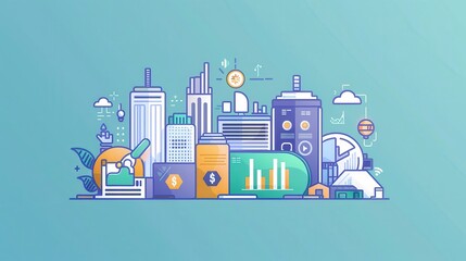 Naklejka premium Wealth accumulation graph, toptier environmentally friendly battery technology, integrated hybrid energy storage systems, flat design illustration