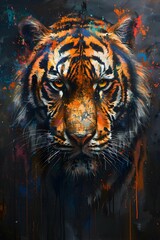 Angry tiger illustration with vibrant colors