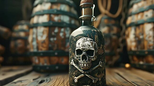 A skull and crossbones on a bottle of poison