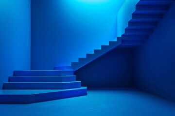 Fototapeta premium 3D abstract rendering with blue color stair. Geometric 3D steps background