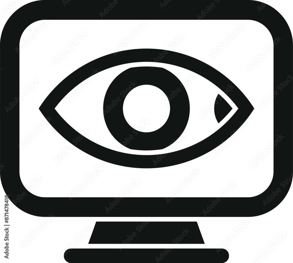 Poster simple icon of a computer monitor displaying a large eye, representing concepts such as online surve