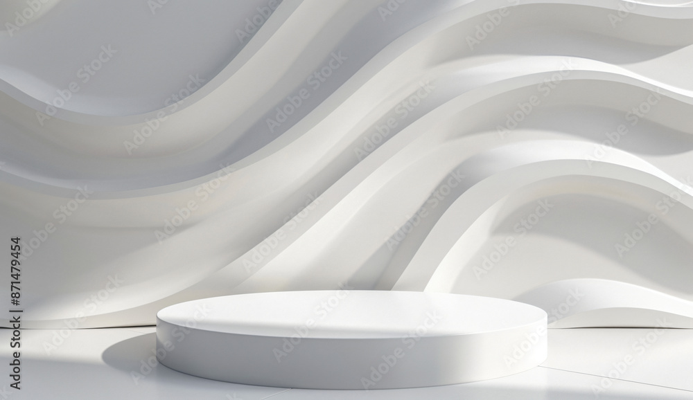 Poster 3d render, abstract white background with empty podium scene and light shadow for product display pr