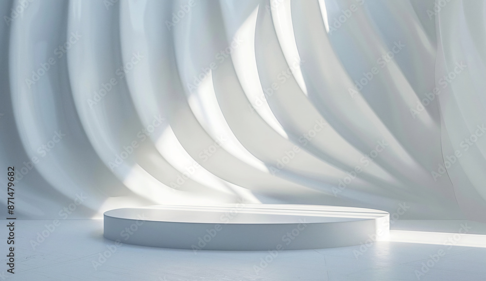 Poster 3d render, abstract white background with empty podium scene and light shadow for product display pr
