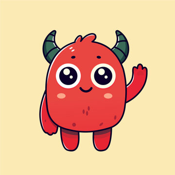 Naklejki vector simple cute monster red color monster