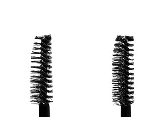 Set of mascara brushes close-up on a white isolated background