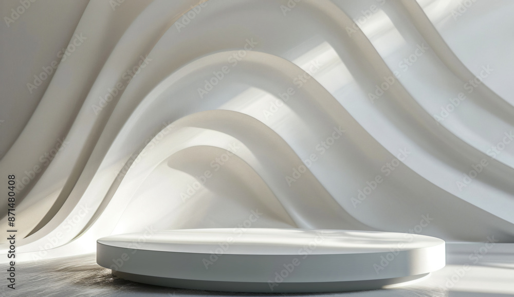 Poster 3d render, abstract white background with empty podium scene and light shadow for product display pr