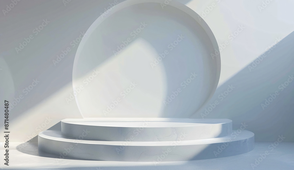 Poster 3d render, abstract white background with empty podium scene and light shadow for product display pr