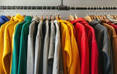 Fototapeta premium Colorful Assortment of Hoodies on Display