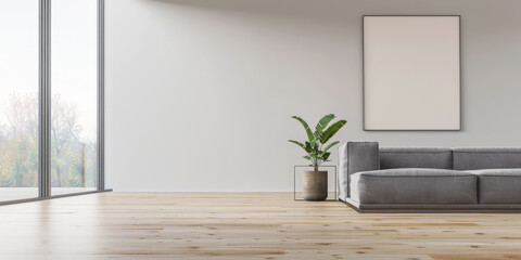 Minimalist interiors design apartment composition with minimal arrangements next to a window. Residential interiors in neutral colors.